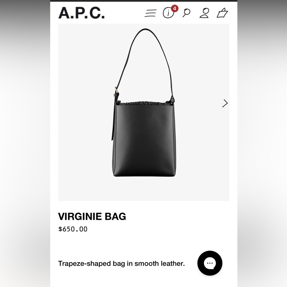 A.P.C. Black Leather Virginie Shoulder Bag New
